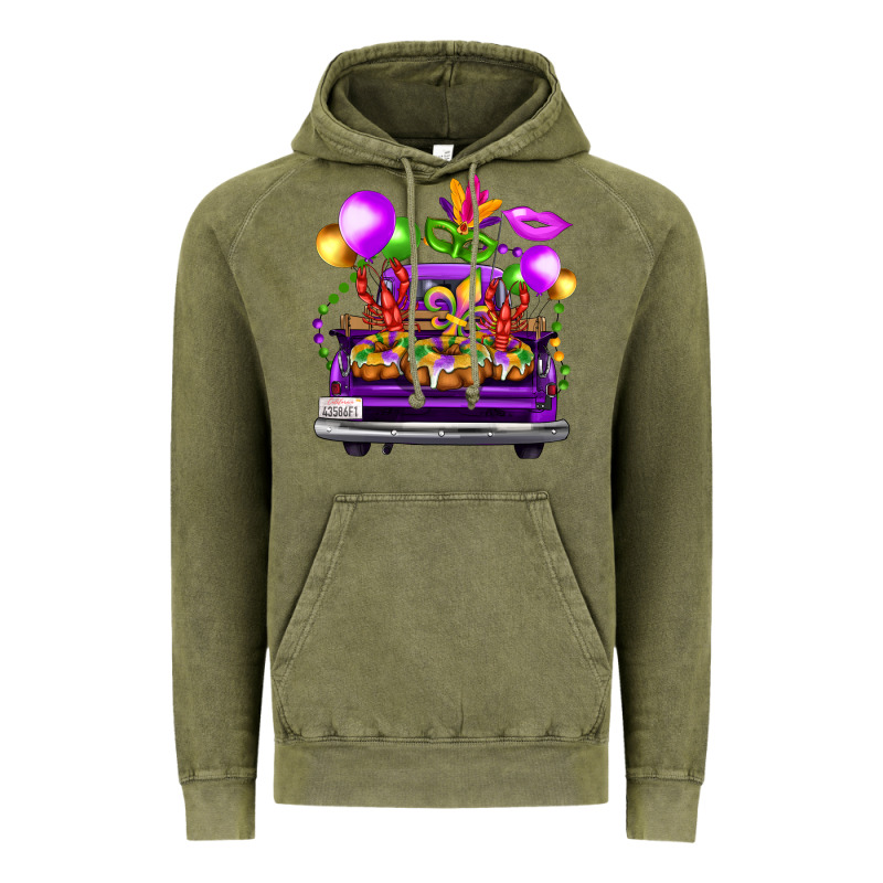 Mardi Gras Farm Truck Back View Vintage Hoodie by FaDigitalArtStudio | Teevron