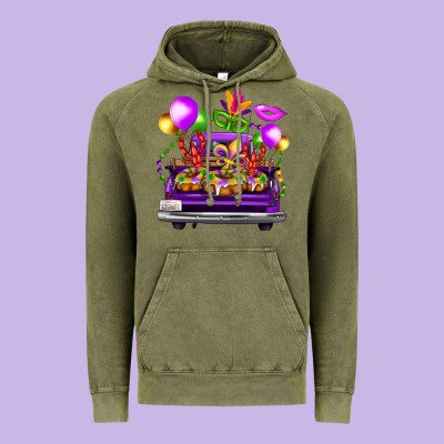 Mardi Gras Farm Truck Back View Vintage Hoodie Designed By Fadigitalartstudio