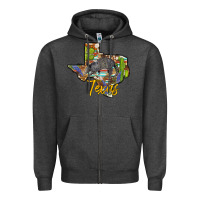 Charcoal Heather texas map armadillo Zipper Hoodie - BarkalooDesign