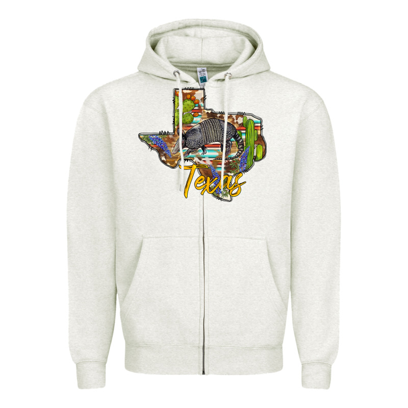 Texas Map Armadillo Zipper Hoodie by BarkalooDesign | Teevron