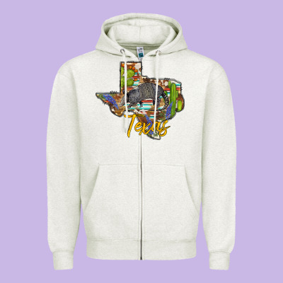 Texas Map Armadillo Zipper Hoodie Designed By Barkaloodesign