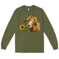 Army Green goat with sunflower Long Sleeve Tee - RanaPortraitStore