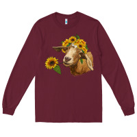 Burgundy goat with sunflower Long Sleeve Tee - RanaPortraitStore