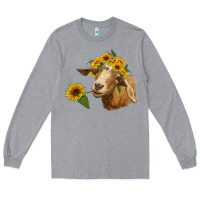 Heather Grey goat with sunflower Long Sleeve Tee - RanaPortraitStore