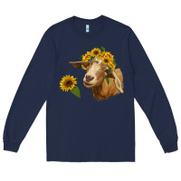 Navy goat with sunflower Long Sleeve Tee - RanaPortraitStore