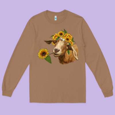 Goat With Sunflower Long Sleeve Tee Designed By Ranaportraitstore
