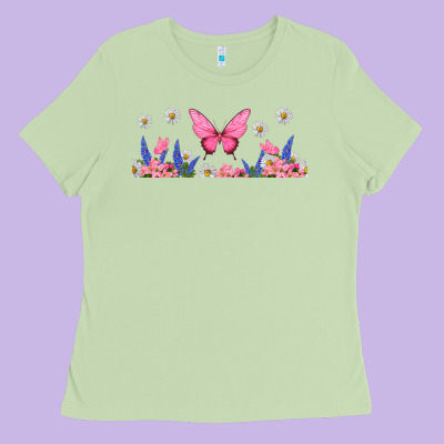 Butterflies And Flowers Ladies Tee Designed By Tumblerdesignbyshophia