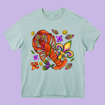 Crawfish And Fleur De Lis Heavy Core Tee Designed By Nancycooperartshop