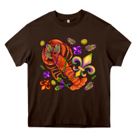 Chocolate Brown Crawfish and fleur de lis Heavy Core Tee - NancyCooperArtShop