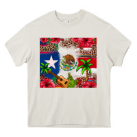 Cream Mexican and Puerto Rico flag Heavy Core Tee - texasbilliewilder