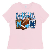 Bubblegum Pink Football mom blue team color Ladies Tee - HowdyJamesFarm