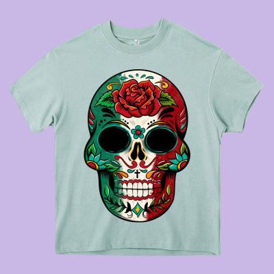 Mexican Skull Heavy Core Tee Designed By Texasbilliewilder
