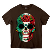 Chocolate Brown Mexican Skull Heavy Core Tee - texasbilliewilder