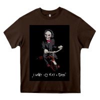 Chocolate Brown Saw I Want To Play A Game Picture Heavy Core Tee - maiPhamDesign