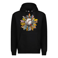 Black Baseball Sunflower Premium Hoodie - CowhideDigitalArt