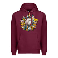 Burgundy Baseball Sunflower Premium Hoodie - CowhideDigitalArt