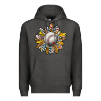 Charcoal Heather Baseball Sunflower Premium Hoodie - CowhideDigitalArt