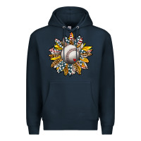 Navy Baseball Sunflower Premium Hoodie - CowhideDigitalArt