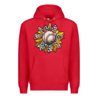 Red Baseball Sunflower Premium Hoodie - CowhideDigitalArt