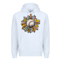 White Baseball Sunflower Premium Hoodie - CowhideDigitalArt