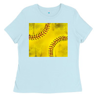 Baby Blue distressed softball pattern Ladies Tee - TumblerDesignByShophia
