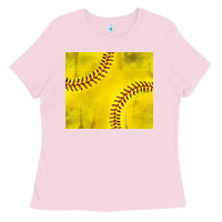 Bubblegum Pink distressed softball pattern Ladies Tee - TumblerDesignByShophia