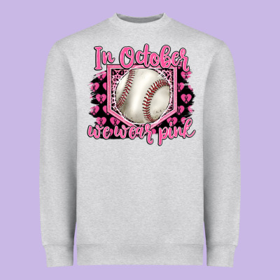 In October We Wear Pink Baseball Heavyweight Sweatshirt Designed By Barkaloodesign