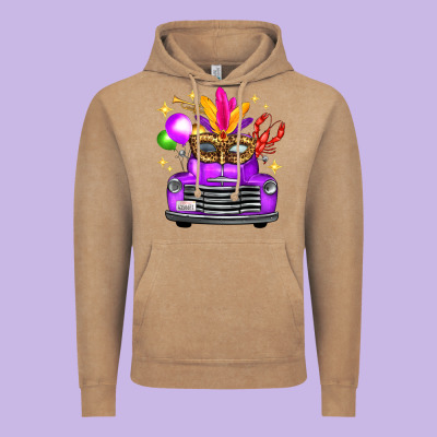 Mardi Gras Truck Leopard Mask Vintage Hoodie Designed By Fadigitalartstudio