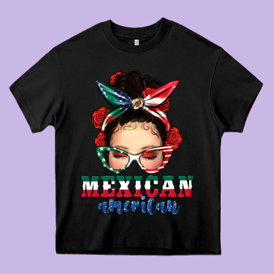 Mexican American Messy Bun Heavy Core Tee Designed By Texasbilliewilder