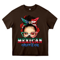 Chocolate Brown Mexican American Messy Bun Heavy Core Tee - texasbilliewilder