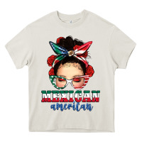 Cream Mexican American Messy Bun Heavy Core Tee - texasbilliewilder