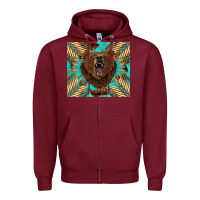 Burgundy bear native american  tumbler Zipper Hoodie - BarkalooDesign