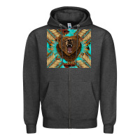 Charcoal Heather bear native american  tumbler Zipper Hoodie - BarkalooDesign