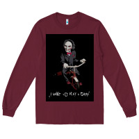 Burgundy Saw I Want To Play A Game Picture Long Sleeve Tee - maiPhamDesign