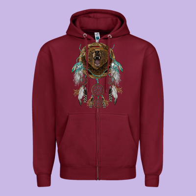 Bear  Native Dreamcatcher Zipper Hoodie Designed By Barkaloodesign