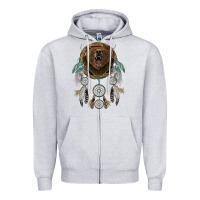 Heather Grey bear  native dreamcatcher Zipper Hoodie - BarkalooDesign