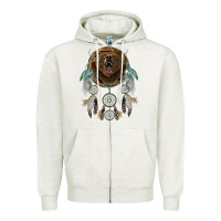 Oatmeal Heather bear  native dreamcatcher Zipper Hoodie - BarkalooDesign