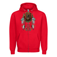 Red bear  native dreamcatcher Zipper Hoodie - BarkalooDesign