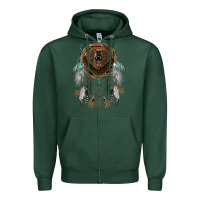 Sports Green bear  native dreamcatcher Zipper Hoodie - BarkalooDesign