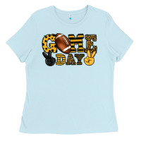 Baby Blue Game day yellow and black team color Ladies Tee - HowdyJamesFarm