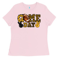 Bubblegum Pink Game day yellow and black team color Ladies Tee - HowdyJamesFarm