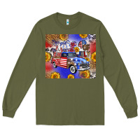 Army Green Fourth Of July Sunflowers Truck Long Sleeve Tee - FaDigitalArtStudio