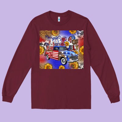 Fourth Of July Sunflowers Truck Long Sleeve Tee Designed By Fadigitalartstudio