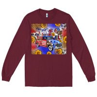 Burgundy Fourth Of July Sunflowers Truck Long Sleeve Tee - FaDigitalArtStudio