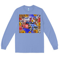 Colony Blue Fourth Of July Sunflowers Truck Long Sleeve Tee - FaDigitalArtStudio