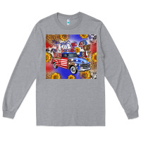 Heather Grey Fourth Of July Sunflowers Truck Long Sleeve Tee - FaDigitalArtStudio