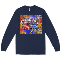 Navy Fourth Of July Sunflowers Truck Long Sleeve Tee - FaDigitalArtStudio