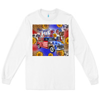 White Fourth Of July Sunflowers Truck Long Sleeve Tee - FaDigitalArtStudio