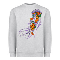 Heather Grey light purple jellyfish and floral Heavyweight Sweatshirt - BarkalooDesign
