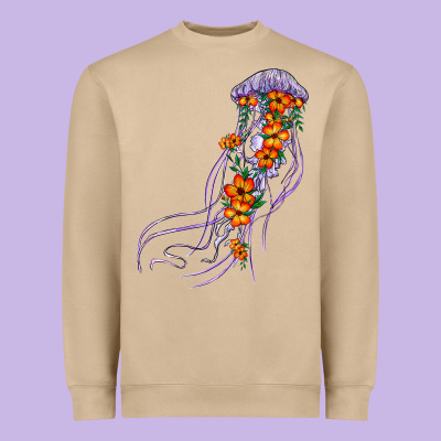 Light Purple Jellyfish And Floral Heavyweight Sweatshirt Designed By Barkaloodesign